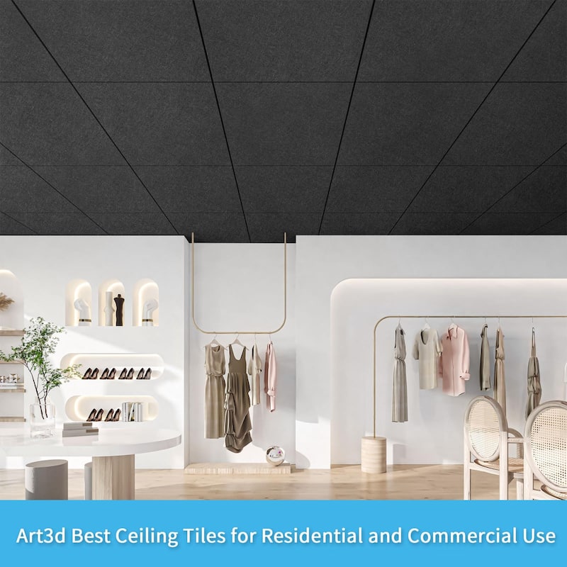 Art3d 12pcs Flexible PET Acoustic Wall Tiles Ceiling Tiles Cover 48 Sq.Ft.