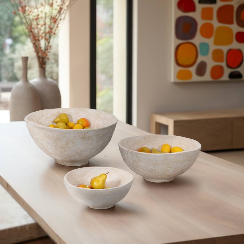 Pottery Paper Mache Bowls Handcrafted Unique Texture (Set of 3)