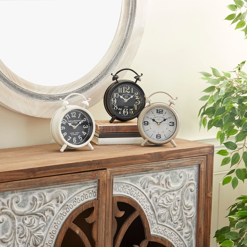Benzara White/Red/Grey Iron Metal Striking Table Clock (Pack of 3)