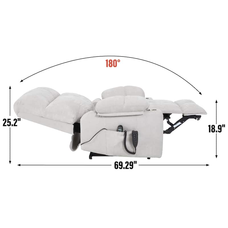 Chenille Power Lift Recliner Chair with Massage & Heating, Dual Motor Infinite Position Electric Recliner with Cup Holders