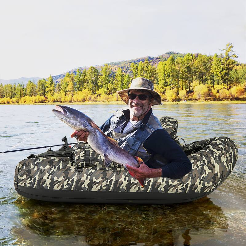 Gymax Inflatable Float Tube w/ Fish Ruler Rod Holder Storage Pockets
