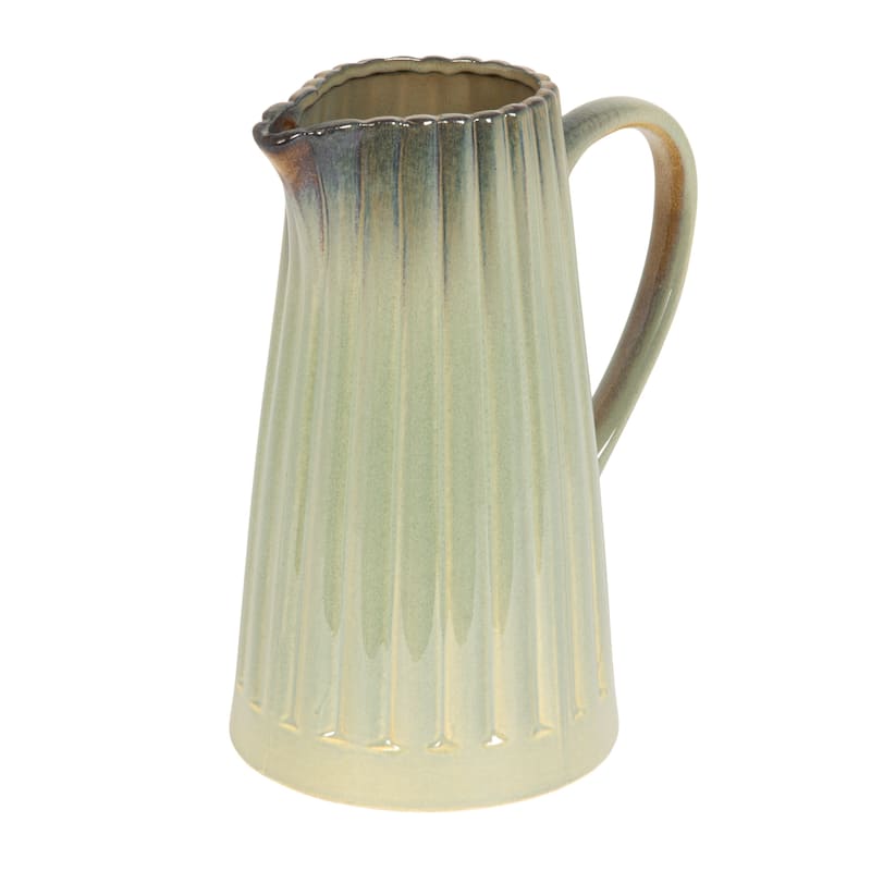 Stoneware Ribbed Pitcher with Reactive Glaze - 8.0"L x 5.0"W x 9.75"H