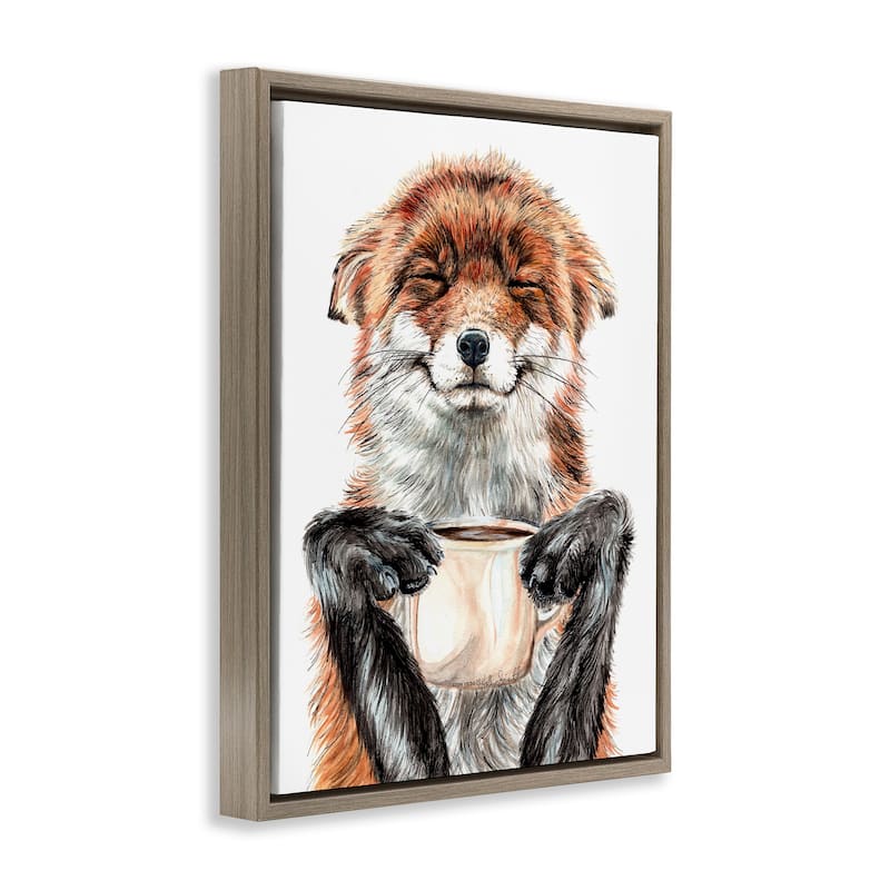 Stupell Happy with Coffee Framed Floater Canvas Wall Art Design by Holly Simental
