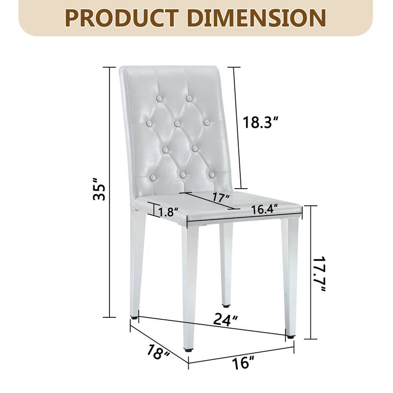 2-piece Set of PU Dining Chairs: Ergonomically Designed Buckle Backrest, 35 inches High, Metal Legs