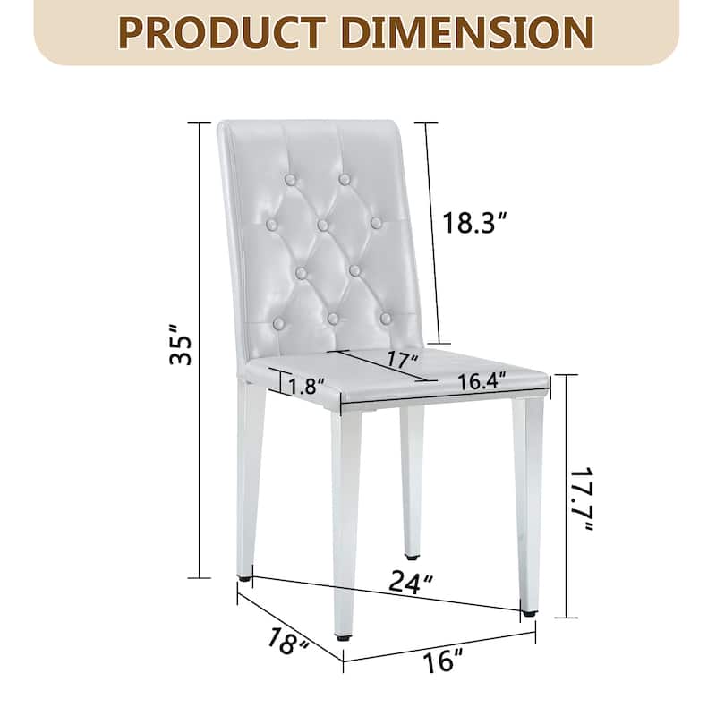 4-piece set of PU Dining Chairs: Ergonomically Designed Buckle Backrest, 35 Inches High, Silver Metal legs