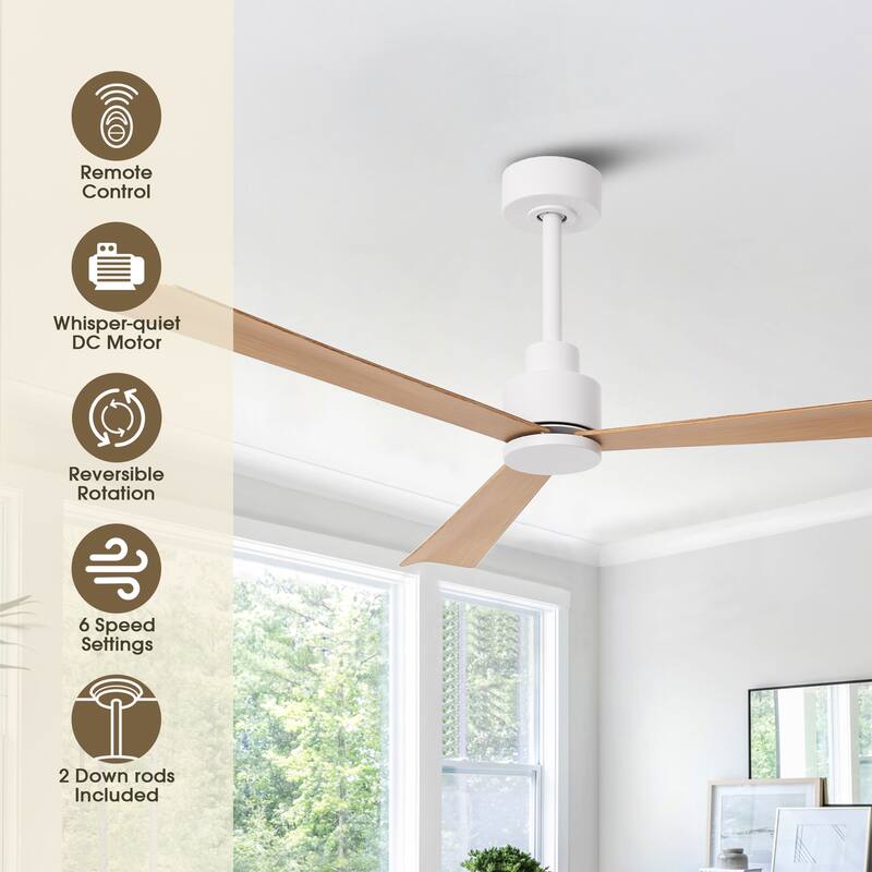 52-inch Farmhouse White Remote Indoor Ceiling Fan without Lights