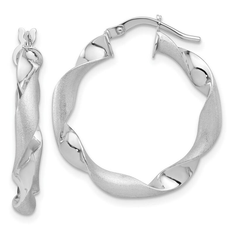 Curata 14k White Gold Polished and Brushed Twisted Hoop Earrings - 26.22x26.52mm