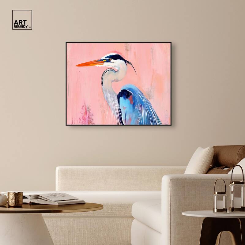 Rosy Dawn Heron Canvas by Art Remedy