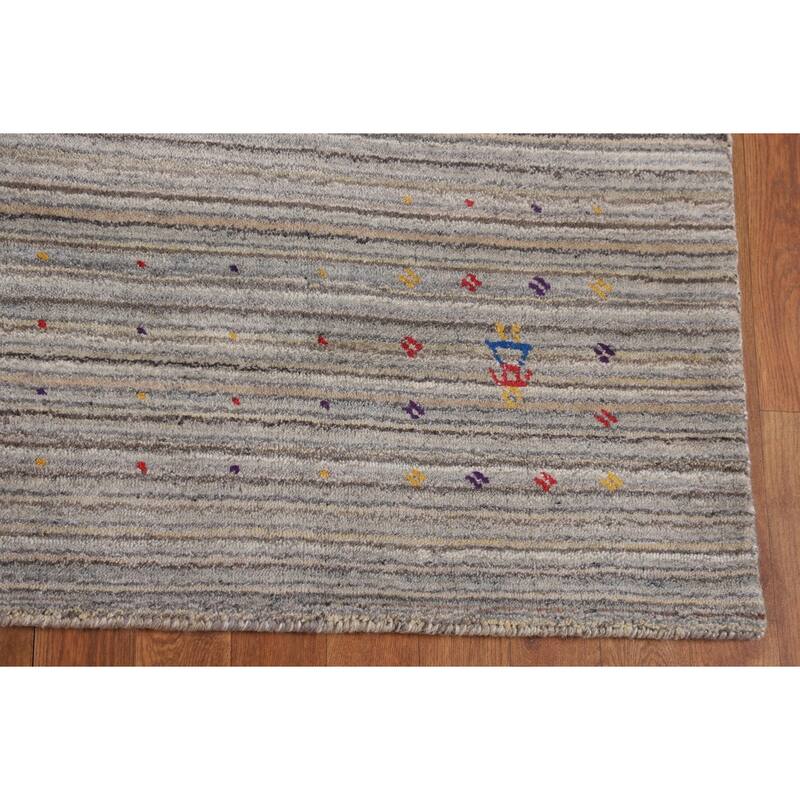 Striped Gabbeh Indian Area Rug Handmade Wool Carpet - 6'0"x 7'11"