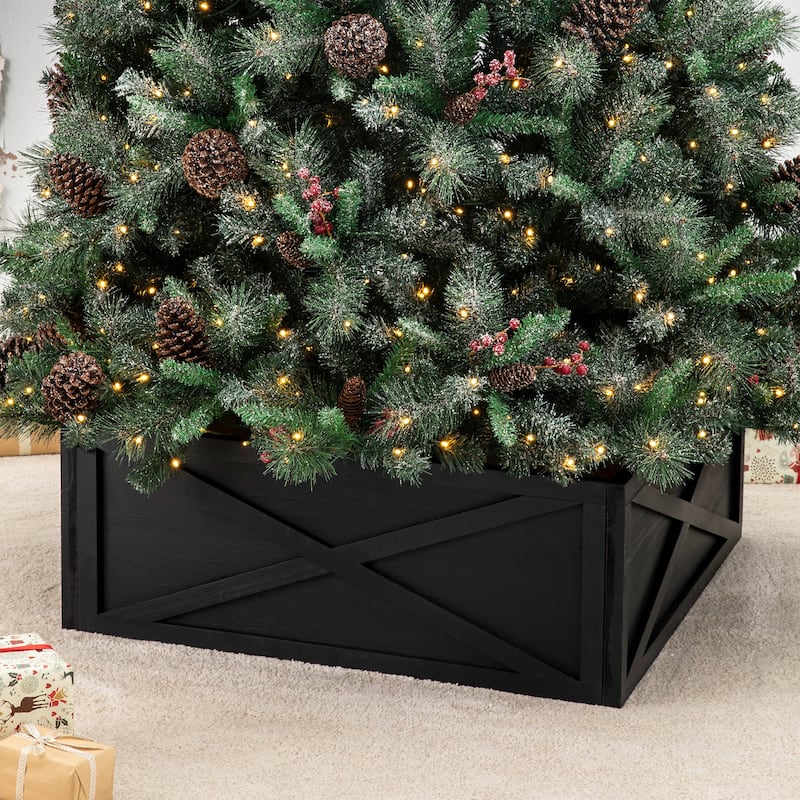 Glitzhome 22"L/26"L/32"L Handcrafted Wooden Christmas Tree Collars