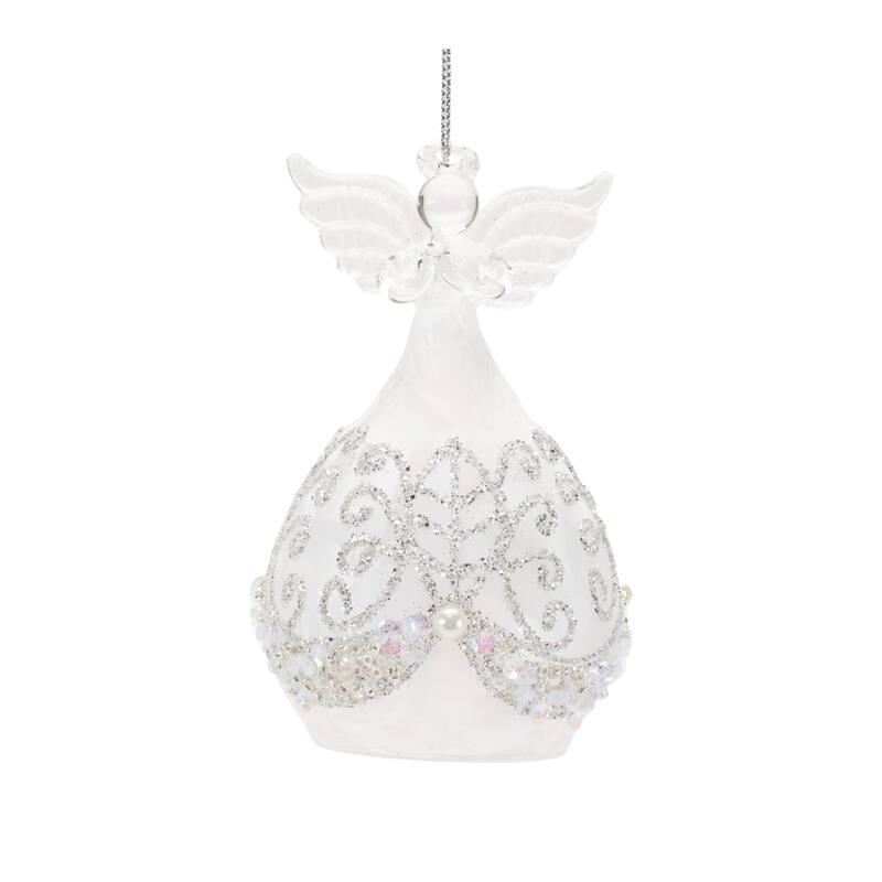 Angel Teardrop Glass Christmas Ball Ornaments - 5" - White - 4ct