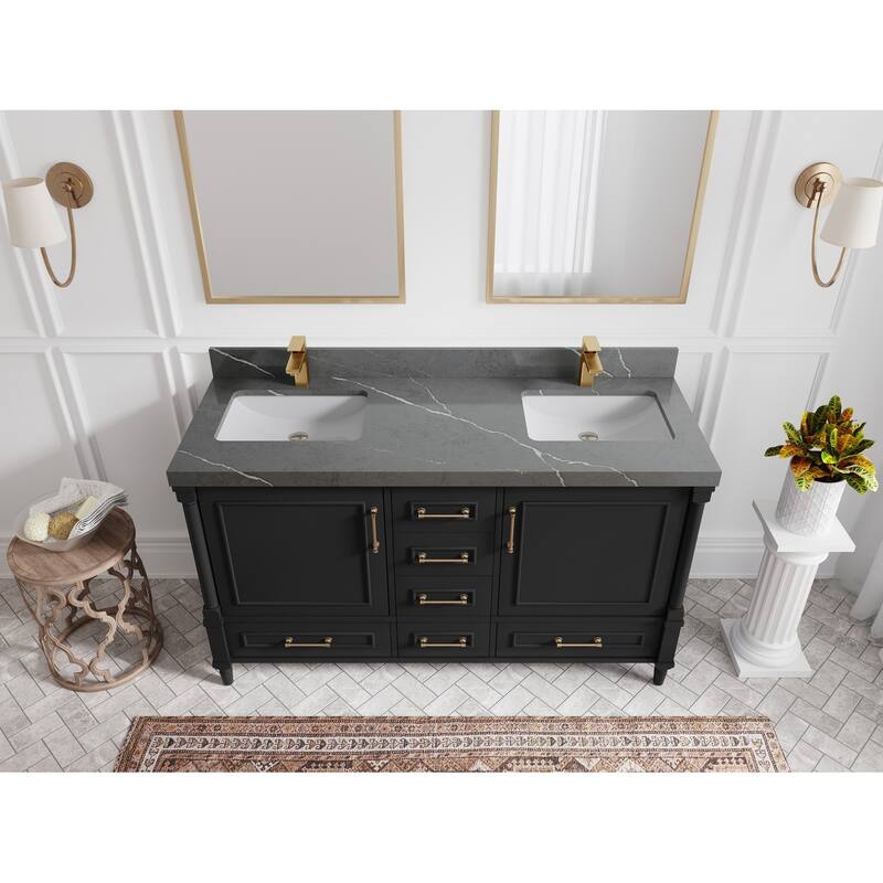Willow Collections 60 in. W x 22 in. D Aberdeen Double Sink Bathroom Vanity with Countertop - 2" Piatra Gray - Black