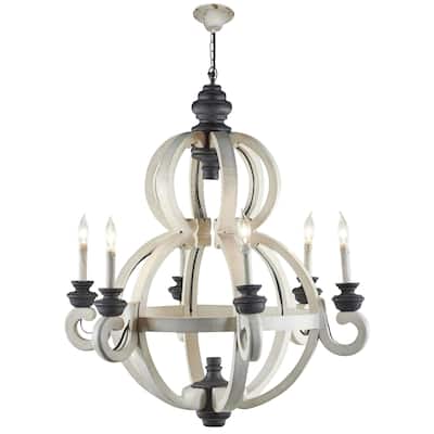 Wood Caged Style 6 Light Chandelier with Link Style Chain - White - Roche River Decor - 33"W x 33"L x 36"H