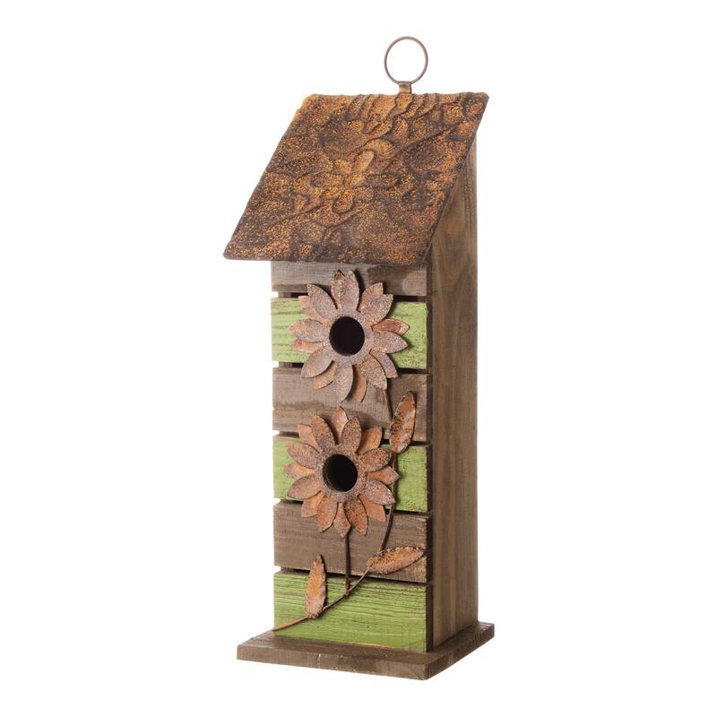 Glitzhome Hanging Distressed Solid Wood Birdhouse - Tan