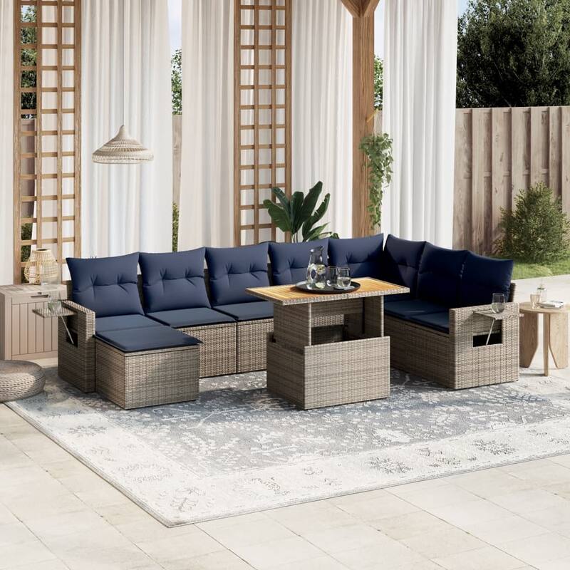 vidaXL Patio Sofa Set with Cushions Outdoor Furniture 9 Piece Poly Rattan - 24.4 x 24.4 x 27.2 - Grey