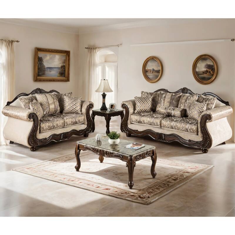 Furniture of America Brivn USA Made Traditional 2-Piece Light Brown and Dark Cherry Sofa Set - Light Brown and Dark Cherry