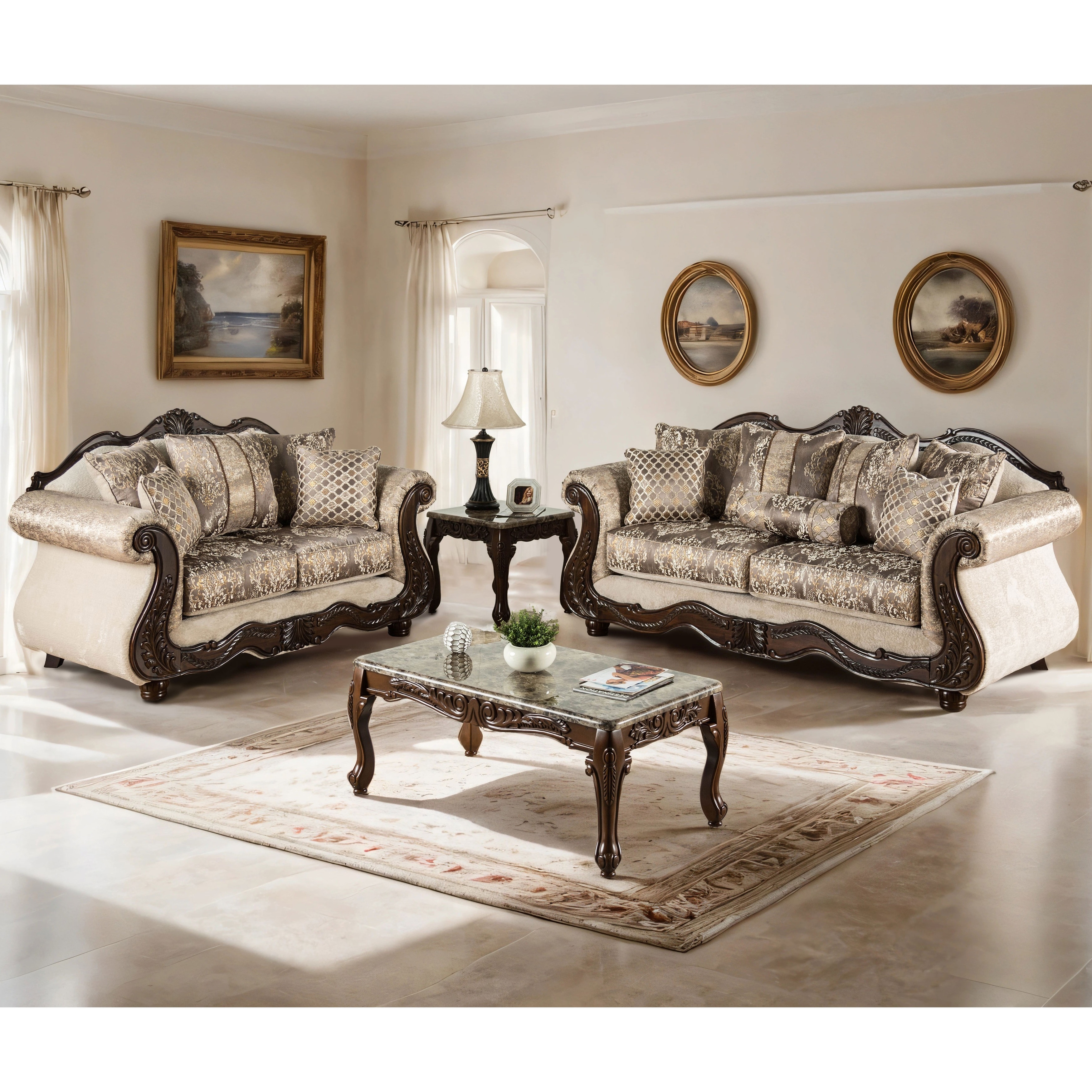Furniture of America Brivn USA Made Traditional 2-Piece Light Brown and Dark Cherry Sofa Set