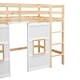 preview thumbnail 33 of 34, Twin Size Loft Bed with Built-in Storage Wardrobe & 2 Windows, Wooden Bed Frame w/Ladder & Safety Guardrail for Boys & Girls