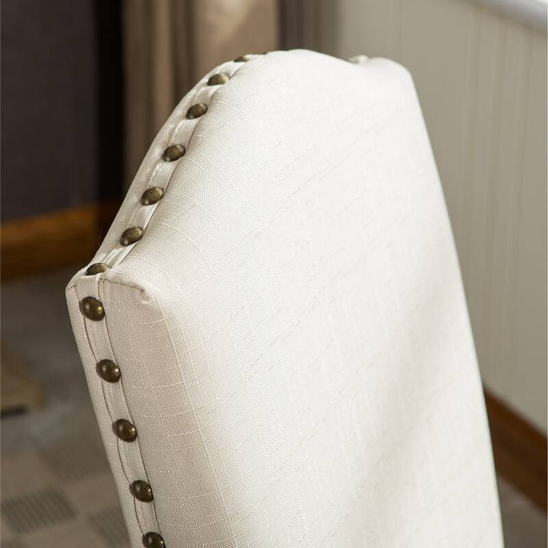 Nailhead Tan Fabric Padded Parson Chair, Solid Wood Dining Chairs Set of 2, Kitchen Dining Room Furniture Dining Chairs