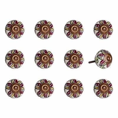 HomeRoots 1.5" x 1.5" x 1.5" Ceramic/Metal Multicolor 12 Pack Knob - 1.5" x 1.5" x 1.5"