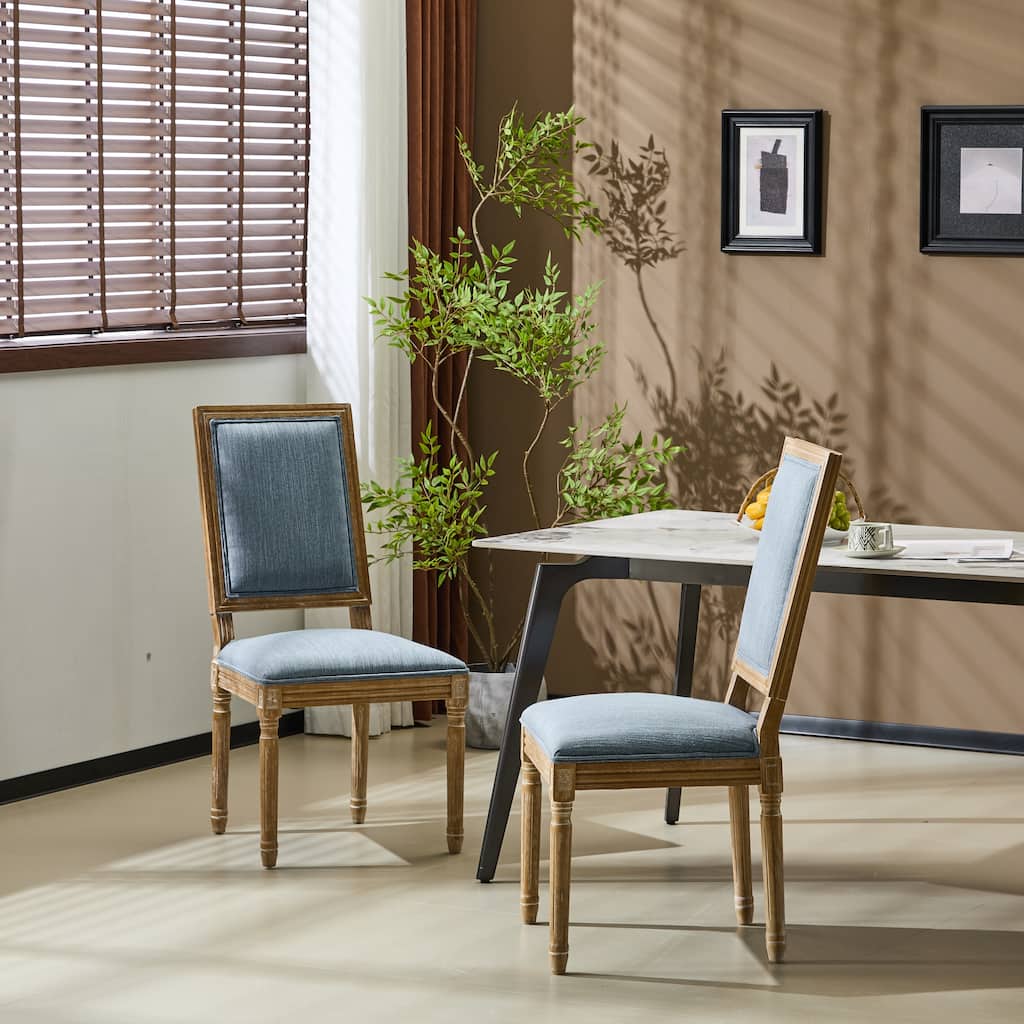 [Set of 2] French Country Dining Chairs - Elegant Cane Backrest & Upholstered Seats with Fluted Legs- Solid Rubberwood Frame