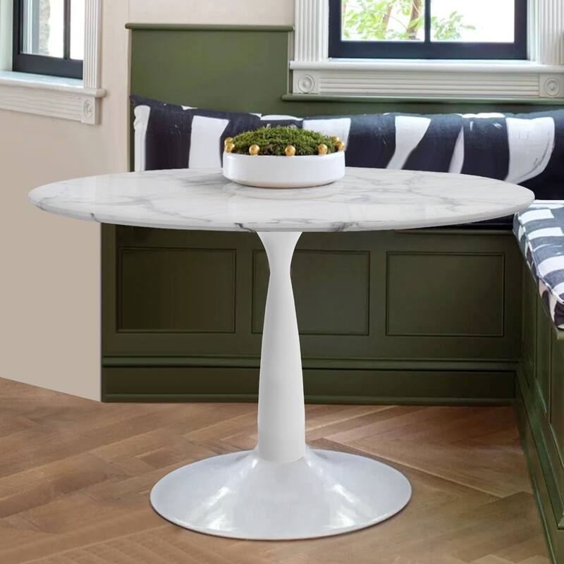 Round White Faux Marble Topped Round Pedestal Dining Table - 40"x40"x30" - White