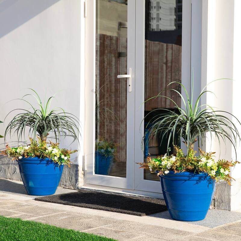 Glitzhome Set of 2 Round Cobalt Blue/Turquoise/Red Faux Ceramic Pot Plastic Planter