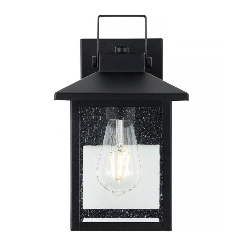 Cadiz 6.75" 1-Light Iron/Seeded Glass Rustic Traditional Lantern LED Outdoor Lantern, Black (Set of 2) by JONATHAN Y