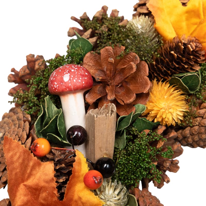 Pumpkins and Mushrooms Artificial Fall Harvest Wreath - 13" - Unlit