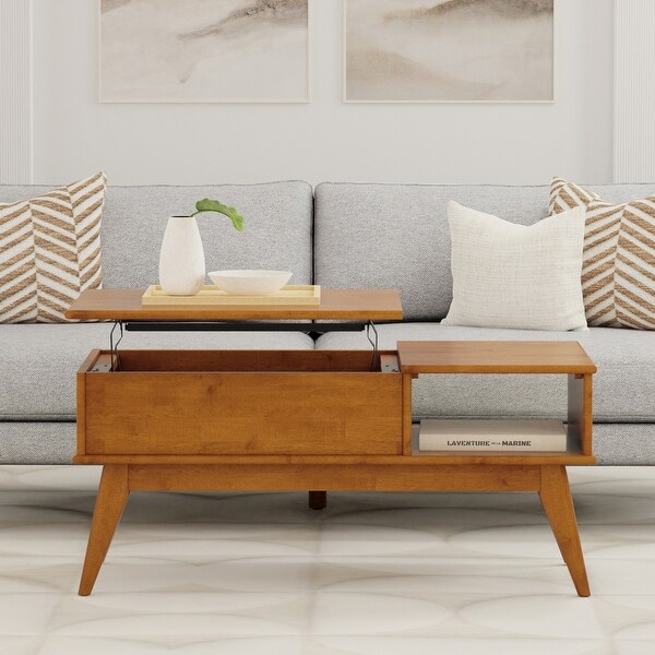 Wyndenhall Tierney Lift Top Coffee Table Teak Brown Modern Mid Century Storage Rubberwood Rectangle