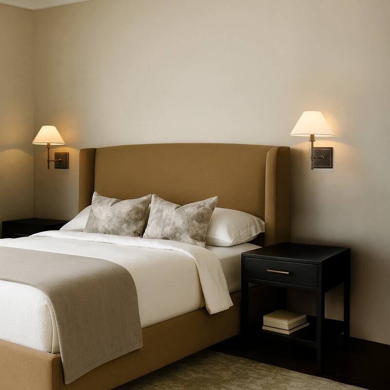 Modern Bronze 12'' Tall Fabric Shade Wall Sconces Farmhouse White Linen Tapered Shade Sconce(2 Pack) - W9"