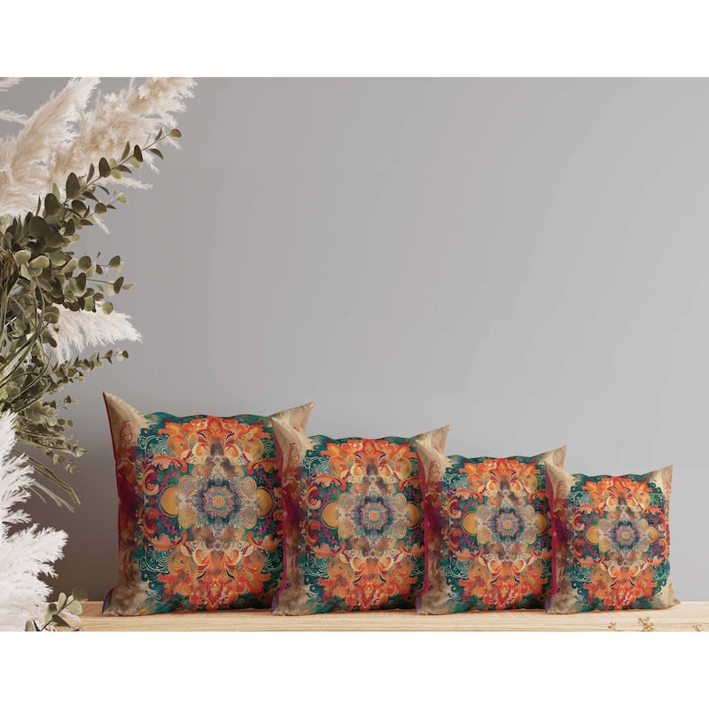 Verdant Fire Indoor/Outdoor Reversible Throw Pillow Pink and Orange