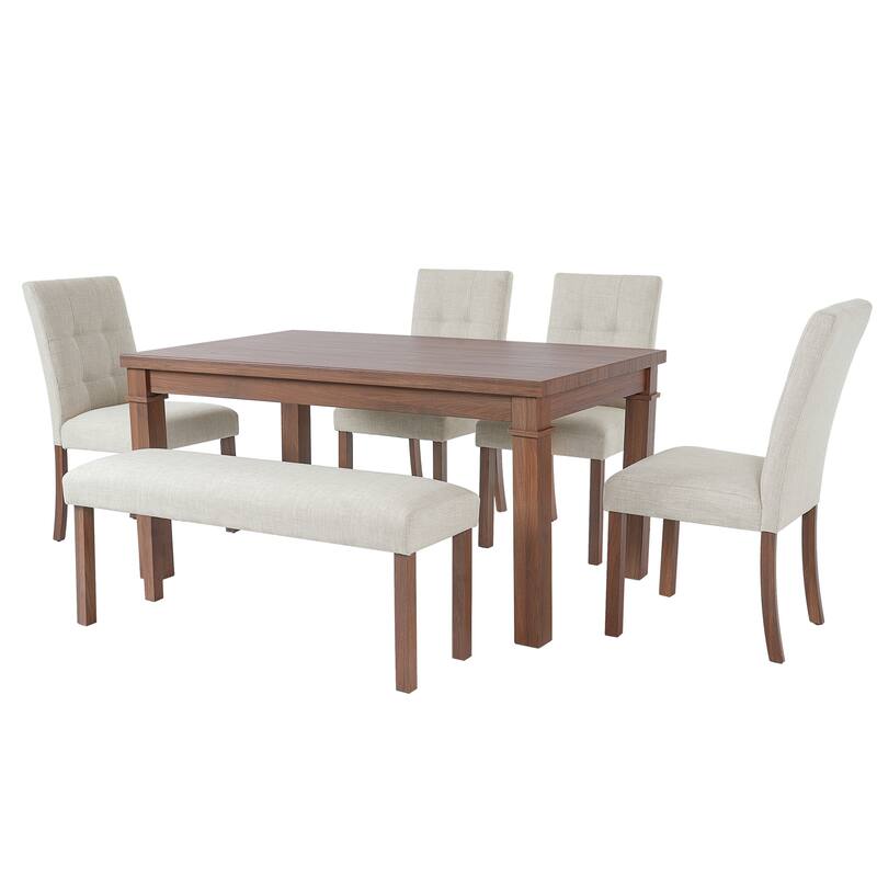6-Piece Modern Dining Set, Rectangle Kitchen Table With 4 Upholstered Chairs & Bench