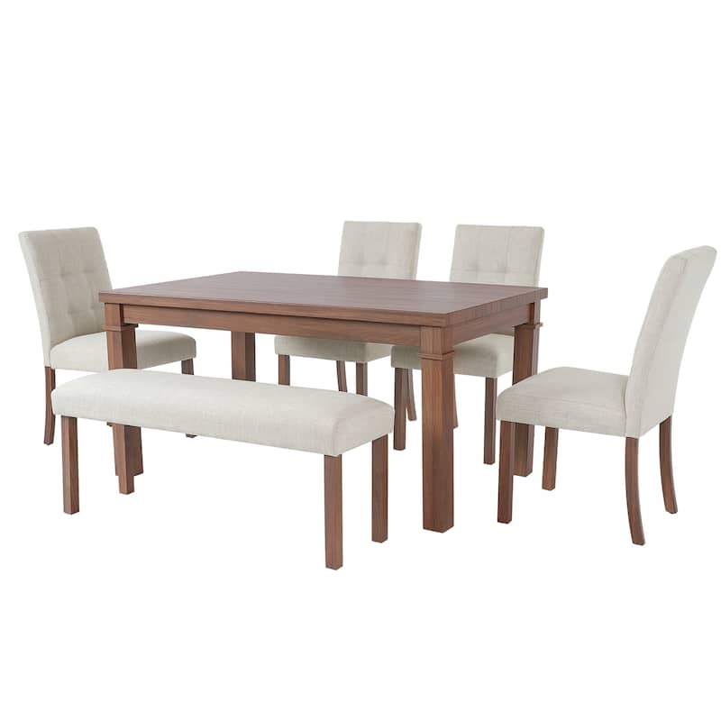6-Piece Modern Dining Set, Rectangle Kitchen Table with 4 Upholstered Chairs & Bench, Ideal for Dining Room and Living Room