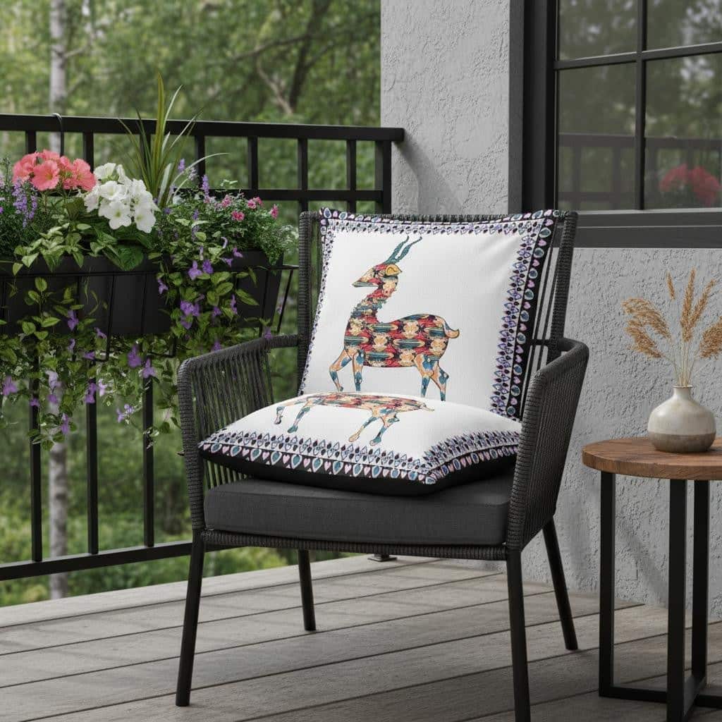 HomeRoots Set of Two 16" X 16" Red and White Deer Blown Seam Animal Print Indoor Outdoor Throw Pillow - 16.00' X '16.00' X '5.00