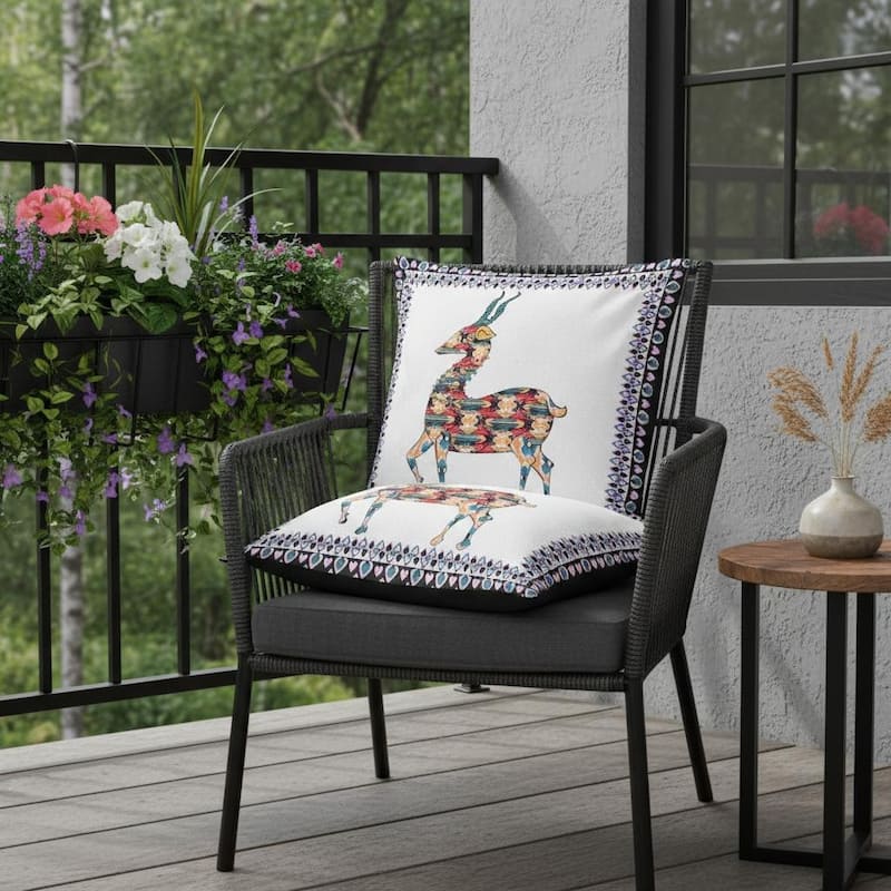 HomeRoots Set of Two 16" X 16" Red and White Deer Blown Seam Animal Print Indoor Outdoor Throw Pillow - 16.00' X '16.00' X '5.00 - Red/White - 16.00' X '16.00' X '5.00