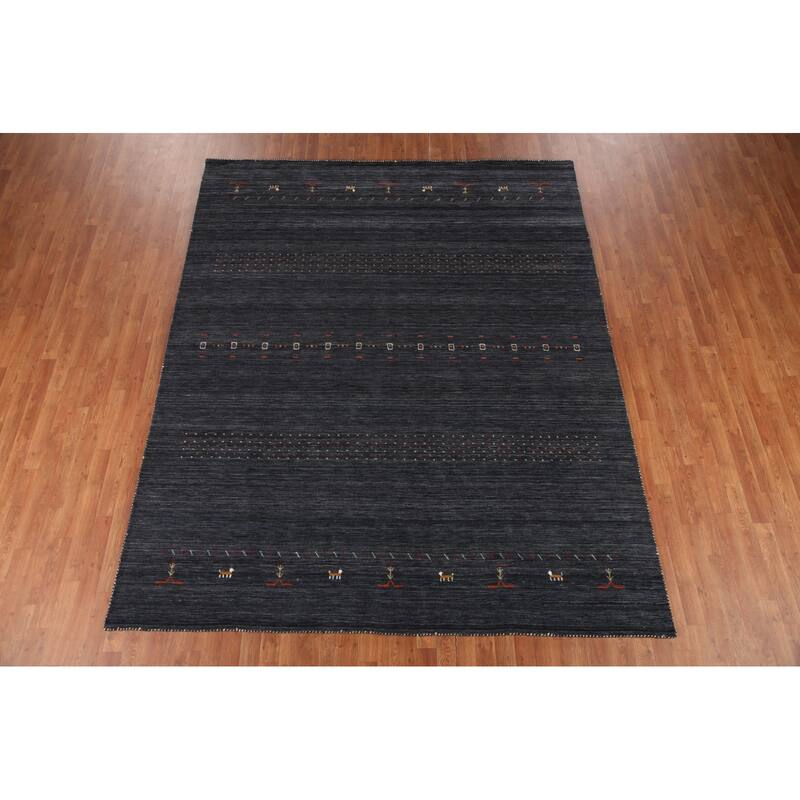 Striped Gabbeh Oriental Area Rug Handmade Wool Carpet - 8'0" x 9'9"