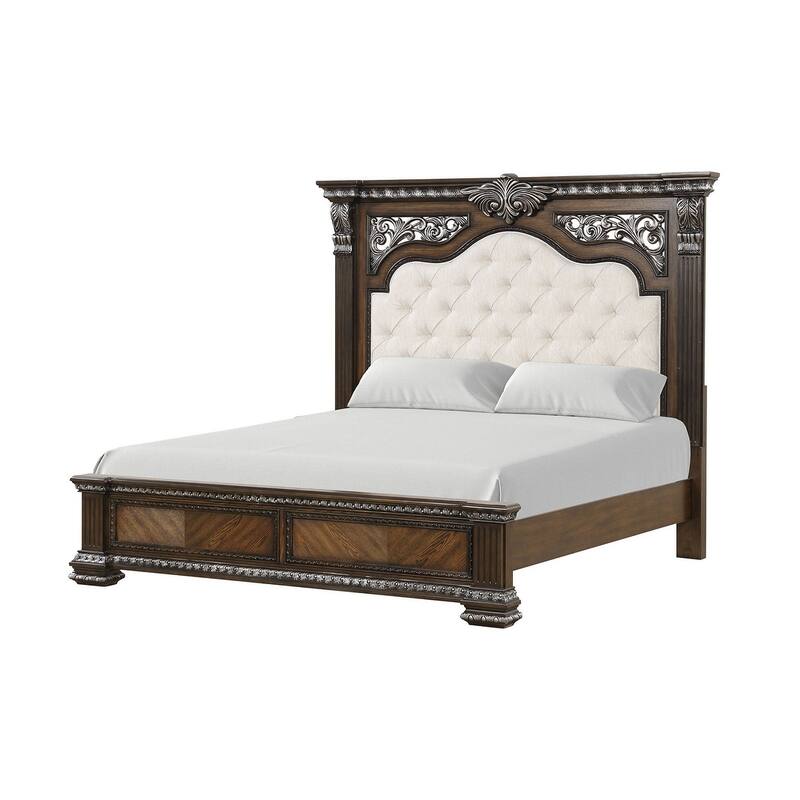Traditional 1pc Expresso Finish Royal Upholstered Bed