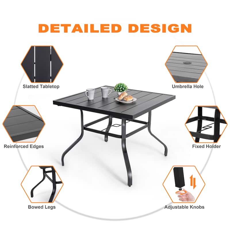 Nuu Garden Patio 5-Piece Iron Dining Set with Textilene Swivel Chairs