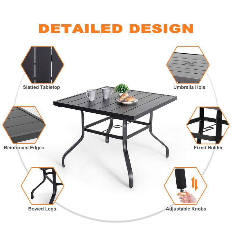Outdoor 5-Piece Dining Set with Umbrella Hole, Textilene and Iron