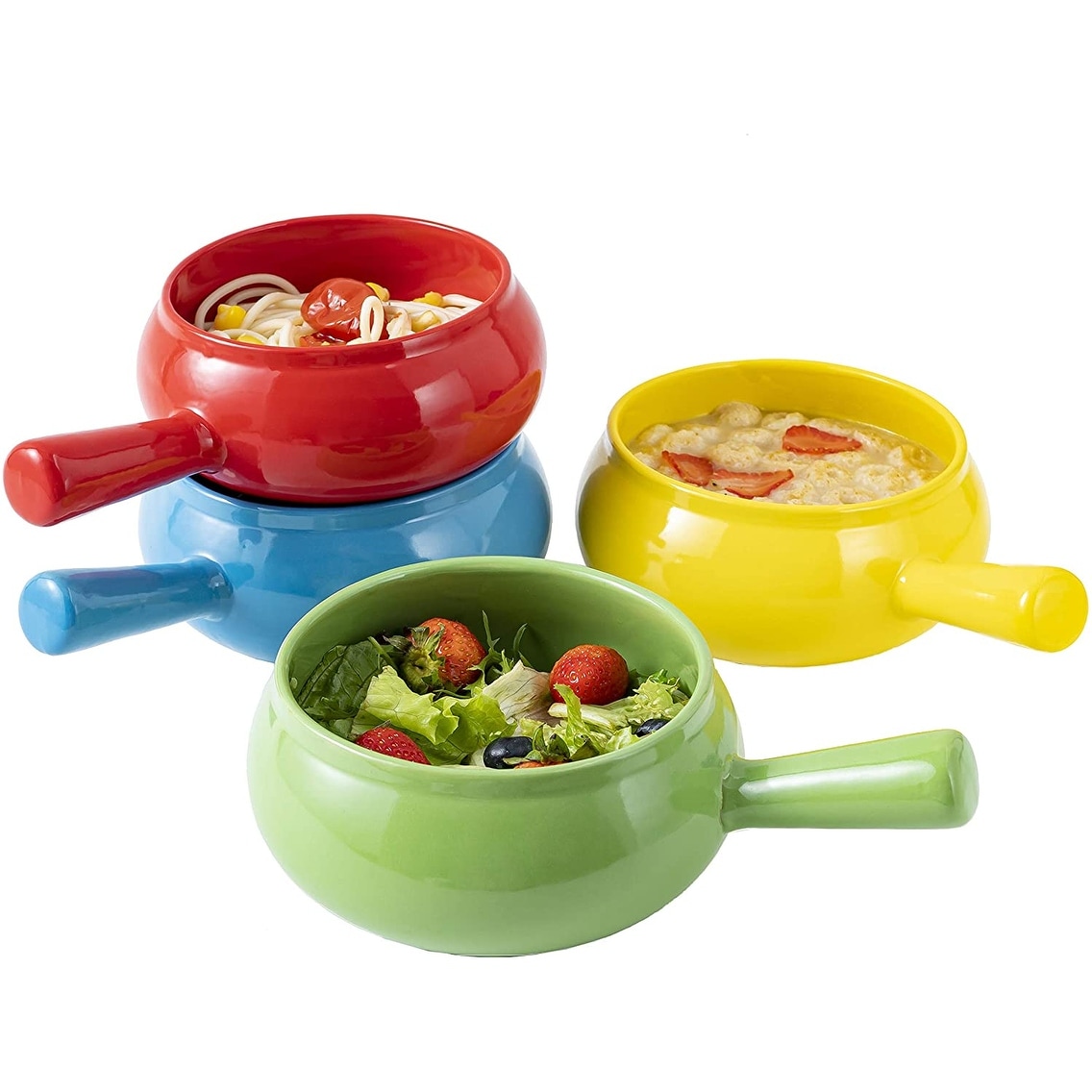 Bruntmor 17 OZ Porcelain French Onion Soup Bowls With Handle Set of 4 Black