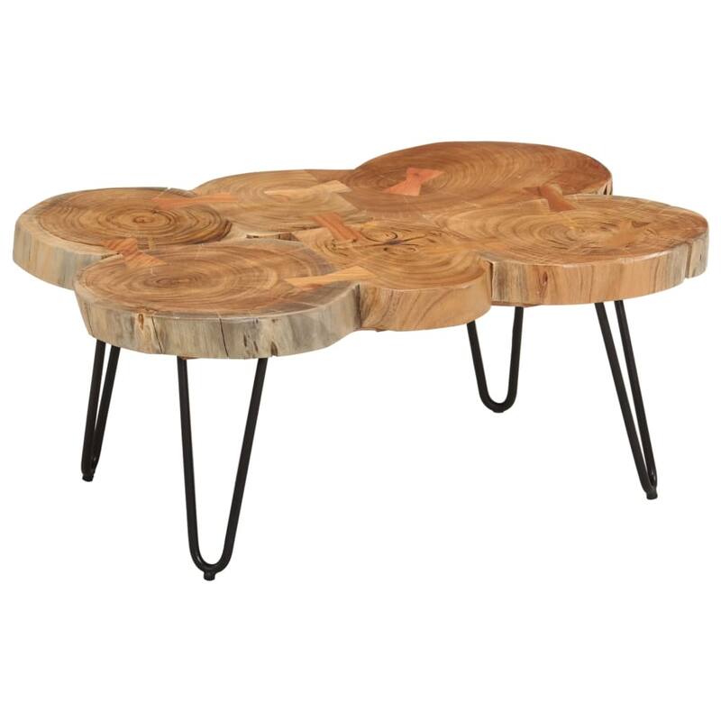 vidaXL Coffee Table End Table with Iron Legs 4 Trunks Solid Wood Acacia