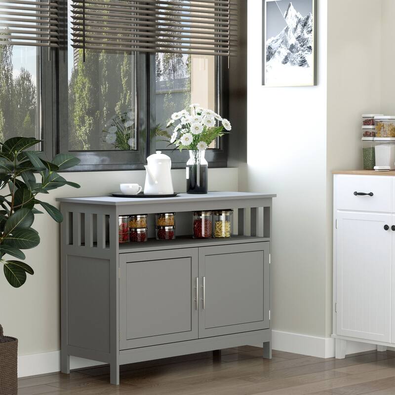 Grey MDF Console Table with Cabinet and Adjustable Shelf for Living Room or Dining Room - 39.25" x 17" x 31.5"