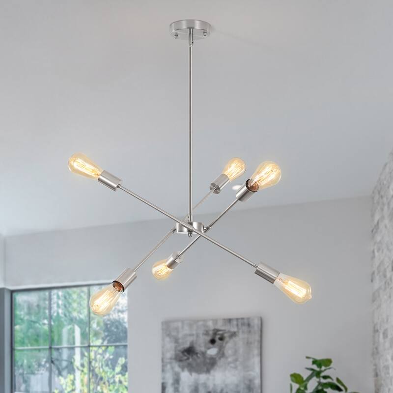 Modern 6-Light Sputnik Linear Chandelier, Modern Sputnik Sphere Chandelier for Dining Room Living Room Bedroom Kitchen