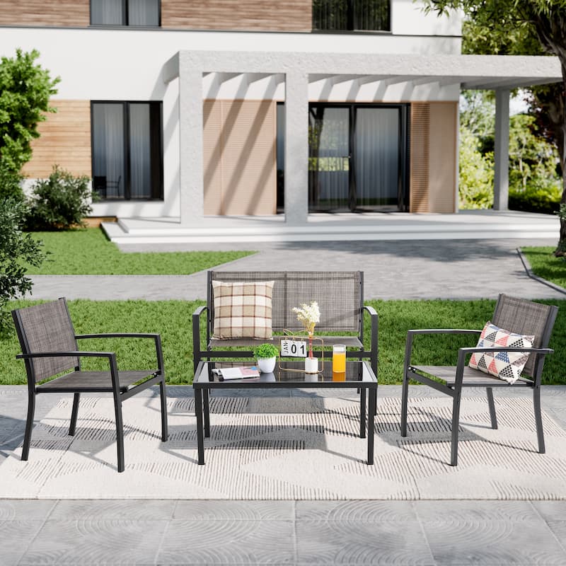 Futzca 4-Piece Outdoor Patio Furniture Set, Textilene Bistro Patio Set - Brown