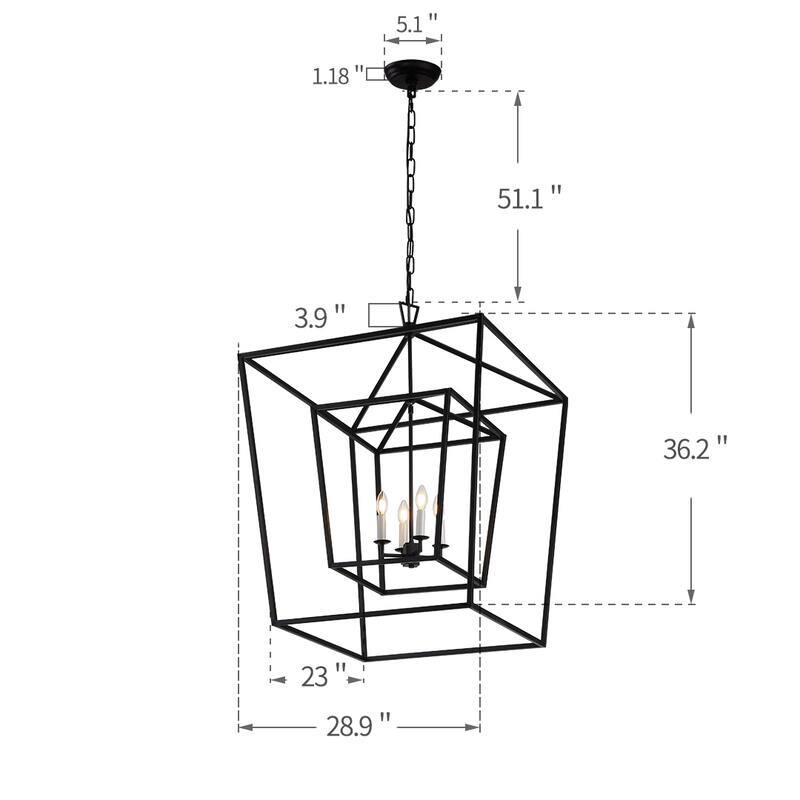 4 Light 29 inch Gilded Iron Extra Large Double Cage Lantern Pendant