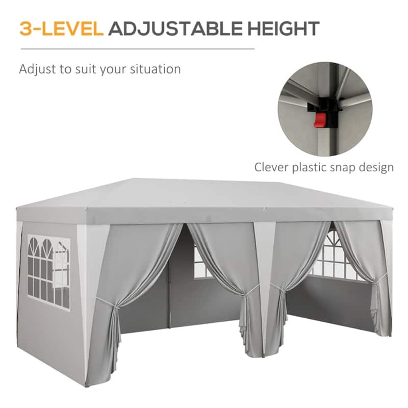 Light Grey Canopy Tent with Windows and 3 Height Settings Ground Stakes Included Carry Bag - 232.25" L x 117" W x 112.25" H