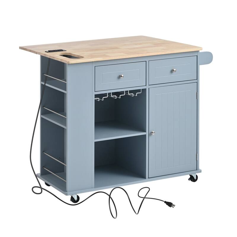 Multifunctional Kitchen Cart with Power Outlet, Open Storage and Wine Rack - 40" x 30"