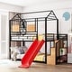 preview thumbnail 3 of 9, Twin Over Twin Bunk Bed with Roof & Window, Playhouse Bed w/Full-Length Guardrails, Slide & Storage Stair, for Kids Teens, Black