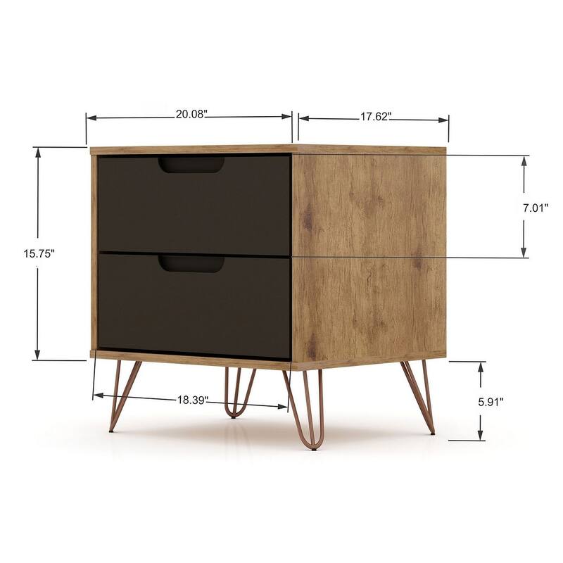 Manhattan Comfort Rockefeller 2-Drawer Nightstand (Set of 2)